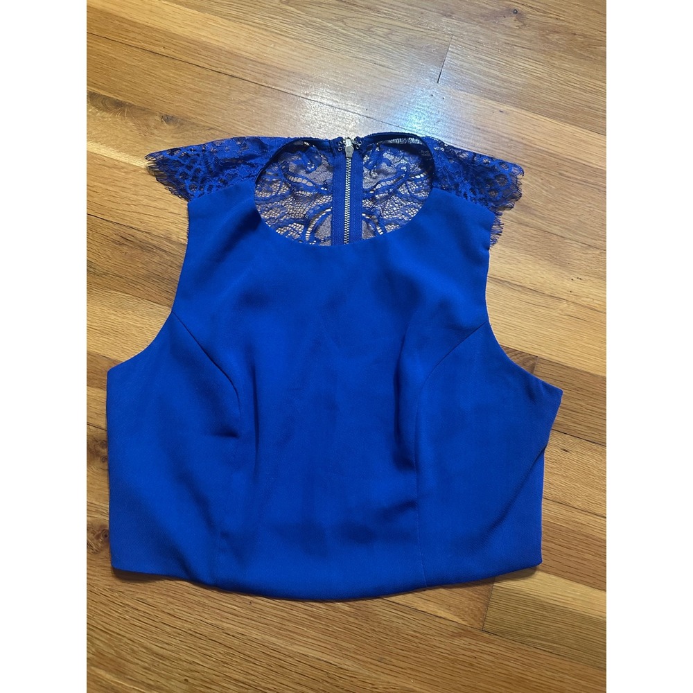 Lulus Royal Blue Lace Back Crop Top Sleeveless Zipper Cobalt Medium